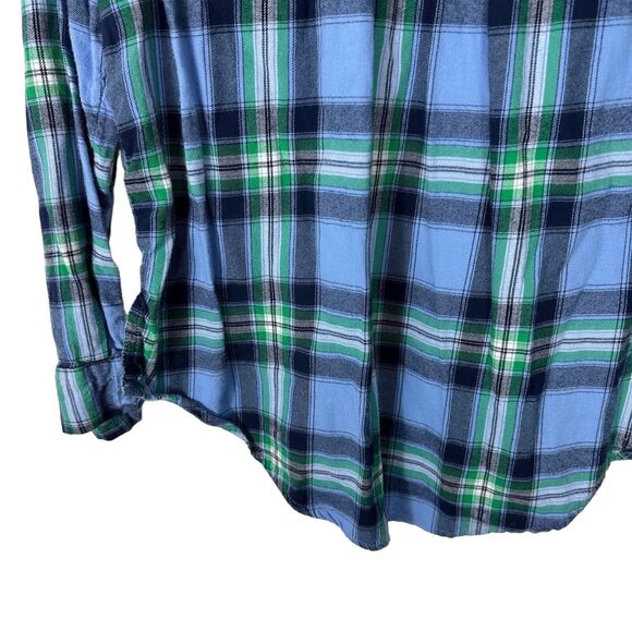 Aerie Plaid‎ Flannel Shirt Women's Small Button Front Blue Green Soft - Picture 8 of 11